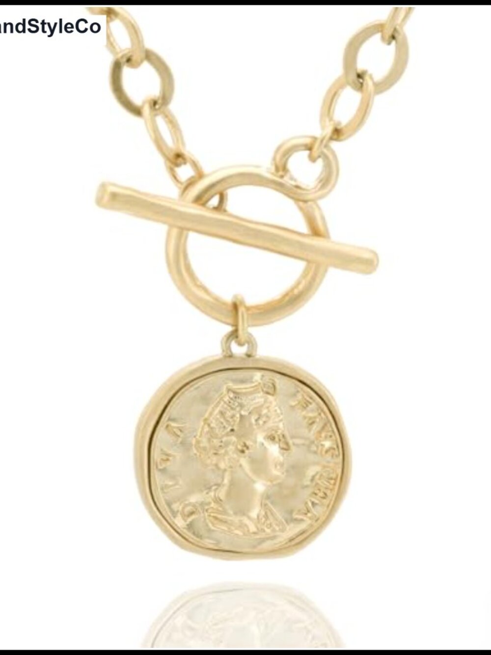 Chunky Gold Coin Necklace for Women, 18K Gold Plated Toggle Chain